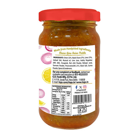 TOPS Gold Chana Lime Onion Pickle - 200g  Glass Bottle