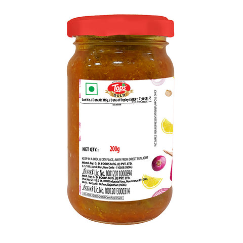 TOPS Gold Chana Lime Onion Pickle - 200g  Glass Bottle