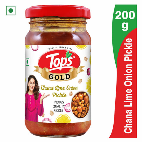 TOPS Gold Chana Lime Onion Pickle - 200g  Glass Bottle