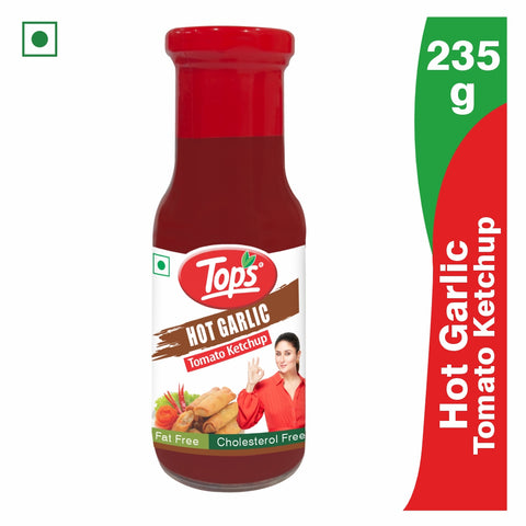 TOPS Hot Garlic Tomato Ketchup - 235g. Glass Bottle